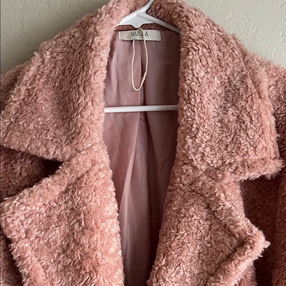 NWOT Mulla Long Teddy Bear Coat in Blush/Pink with Pockets in Size L - Picture 4 of 14